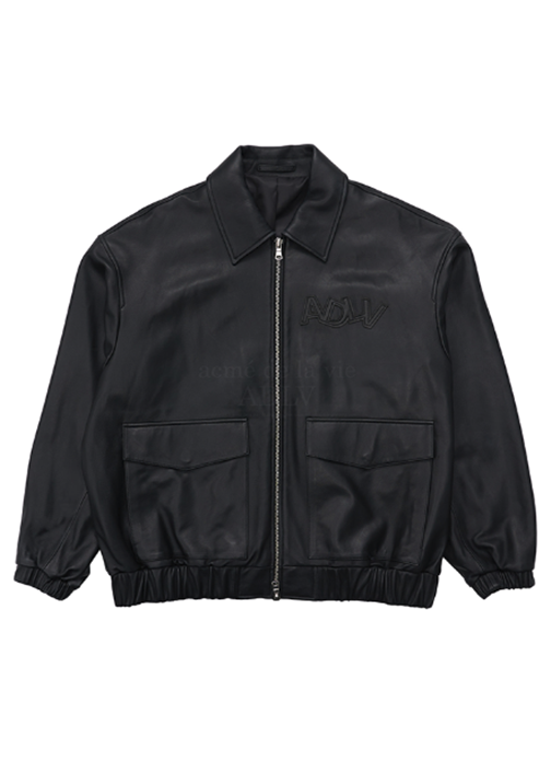 アクメドラビ(acme' de la vie) ADLV LEATHER LOGO LAMBSKIN OVERSIZED-FIT BLOUSON JACKET BLACK