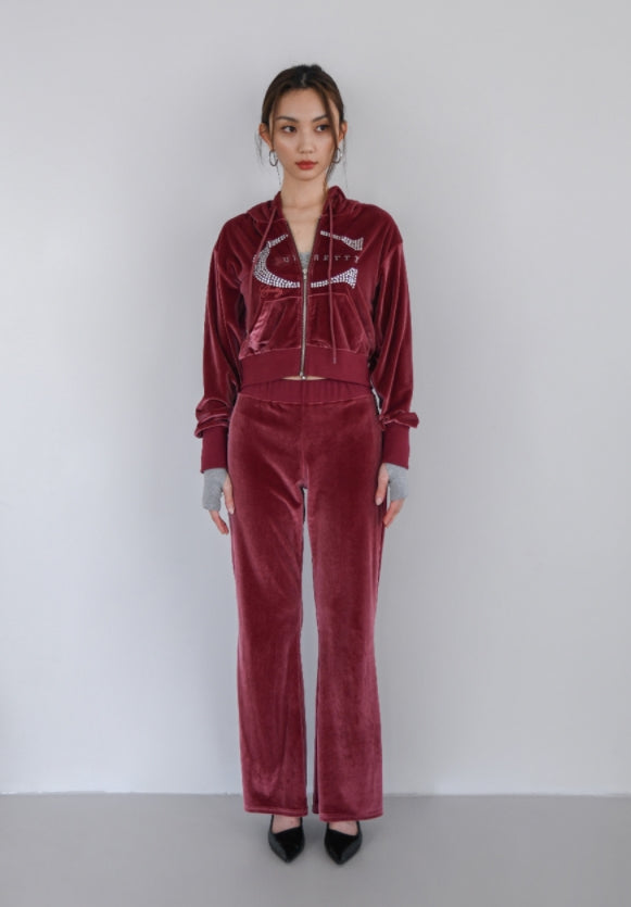 curetty (キュリティー)  C LOGO RHINESTONE HOODIE ZIP-UP_BURGUNDY