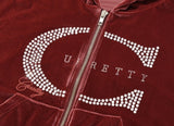 curetty (キュリティー)  C LOGO RHINESTONE HOODIE ZIP-UP_BURGUNDY