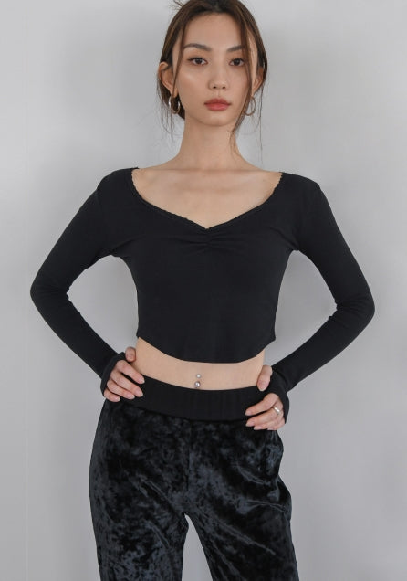 curetty (キュリティー) C LACE V-NECK TOP_BLACK