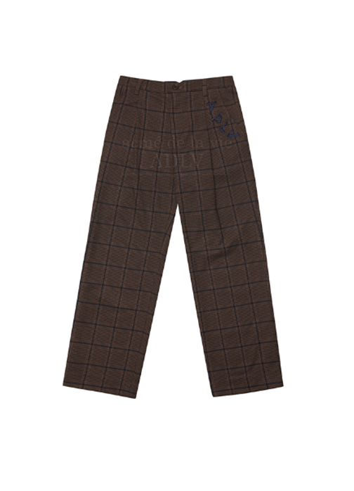 アクメドラビ(acme' de la vie) WIDE PINTUCK EMBROIDERED CHECK SLACKS BROWN