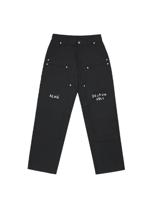 アクメドラビ(acme' de la vie) RIVET PATCHWORK EMBROIDERED COTTON PANTS BLACK
