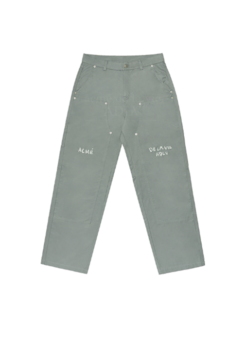 アクメドラビ(acme' de la vie) RIVET PATCHWORK EMBROIDERED COTTON PANTS GREEN GRAY