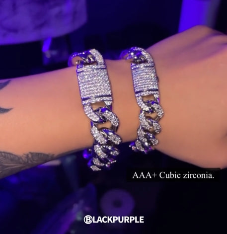 BLACKPURPLE (ブラックパープル) [BLACKLABEL] BP ICE BOLD CUBAN CHAIN BRACELET_15mm