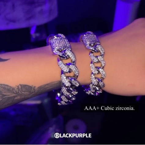 BLACKPURPLE (ブラックパープル) [BLACKLABEL] BP ICE BOLD CUBAN CHAIN BRACELET_12mm