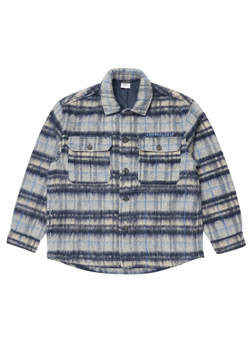 アクメドラビ(acme' de la vie) ADLV EMBROIDERED LOGO MOHAIR CHECK SHIRT JACKET NAVY