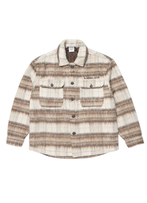 アクメドラビ(acme' de la vie) ADLV EMBROIDERED LOGO MOHAIR CHECK SHIRT JACKET BROWN