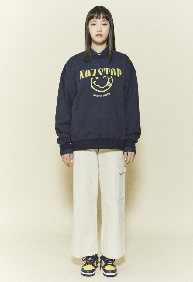 ORDINARY PEOPLE(オーディナリーピープル) ORD CUTTING GRAPHIC NAVY SWEATSHIRTS