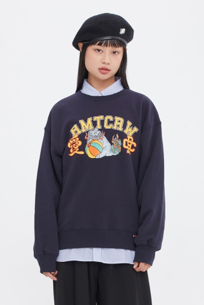 ロマンティッククラウン(ROMANTIC CROWN)  UNICORN LION LOGO SWEAT SHIRT_NAVY