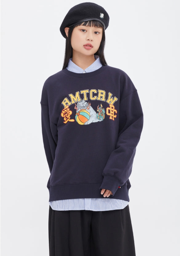 ロマンティッククラウン(ROMANTIC CROWN)  UNICORN LION LOGO SWEAT SHIRT_NAVY