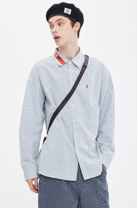 ベドインベド(BADINBAD) LOGO STRIPE OXFORD SHIRT_BLUE