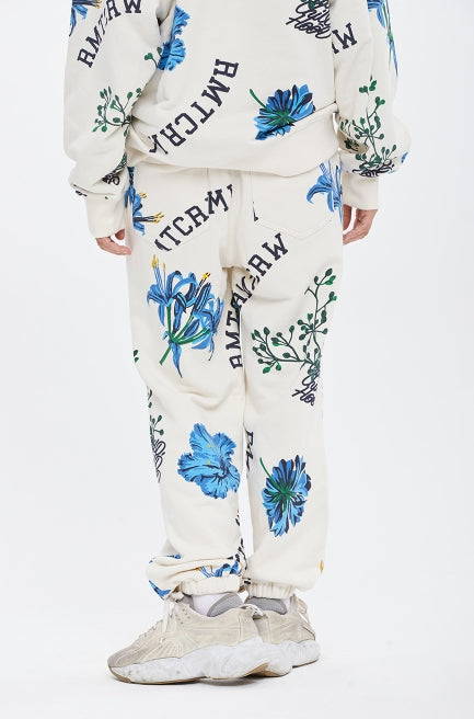 ロマンティッククラウン(ROMANTIC CROWN)  FLOWER PATTERN SWEAT PANTS_OATMEAL
