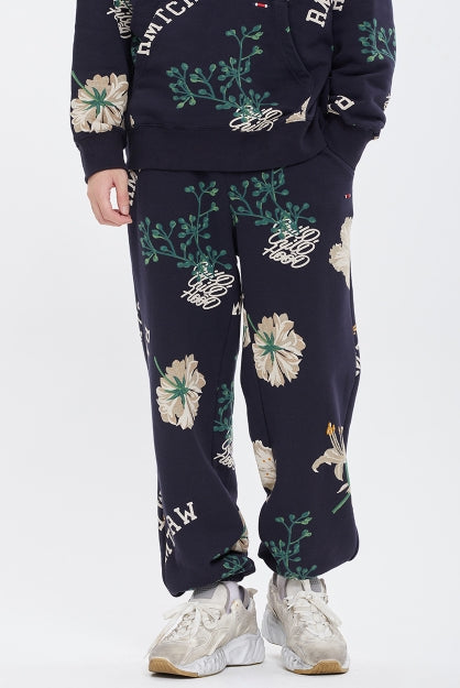 ロマンティッククラウン(ROMANTIC CROWN)  FLOWER PATTERN SWEAT PANTS_NAVY