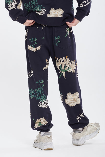 ロマンティッククラウン(ROMANTIC CROWN)  FLOWER PATTERN SWEAT PANTS_NAVY