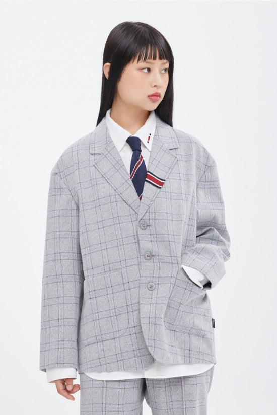 ロマンティッククラウン(ROMANTIC CROWN)  GRID CHECK JACKET_GREY