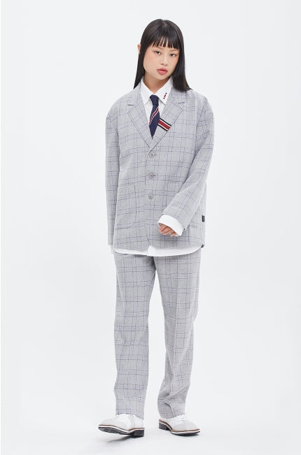 ロマンティッククラウン(ROMANTIC CROWN)  GRID CHECK JACKET_GREY