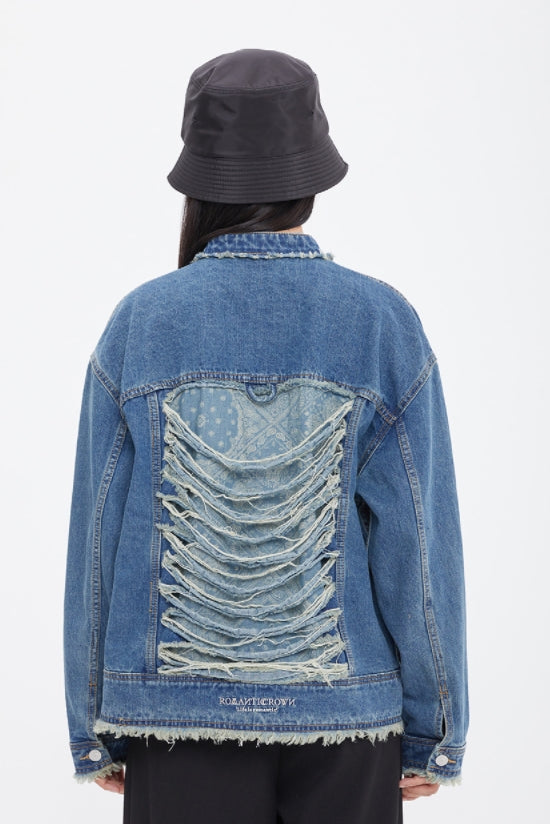 ロマンティッククラウン(ROMANTIC CROWN)  DESTROYED TRUCKER JACKET_BLUE
