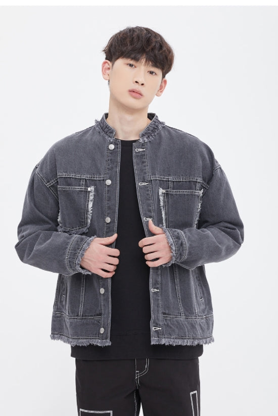 ロマンティッククラウン(ROMANTIC CROWN)  DESTROYED TRUCKER JACKET_GREY