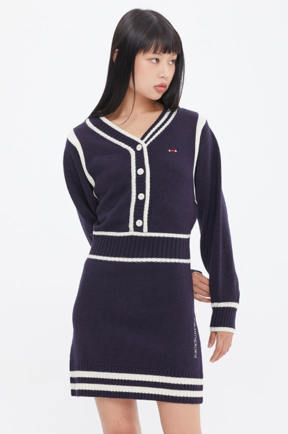 ロマンティッククラウン(ROMANTIC CROWN)  NECK LINE KNIT ONEPIECE_NAVY