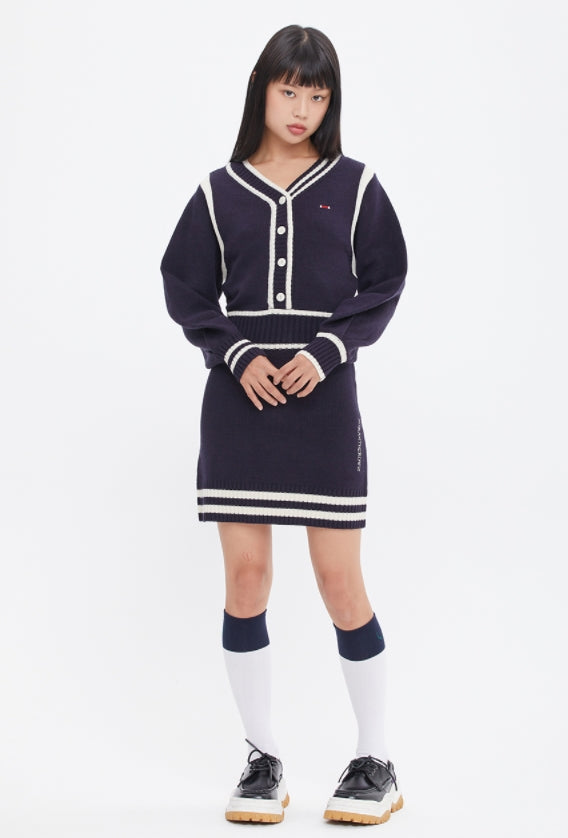 ロマンティッククラウン(ROMANTIC CROWN)  NECK LINE KNIT ONEPIECE_NAVY