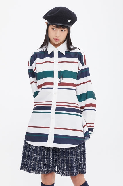 ロマンティッククラウン(ROMANTIC CROWN) MULTI STRIPE SHIRT_WHITE