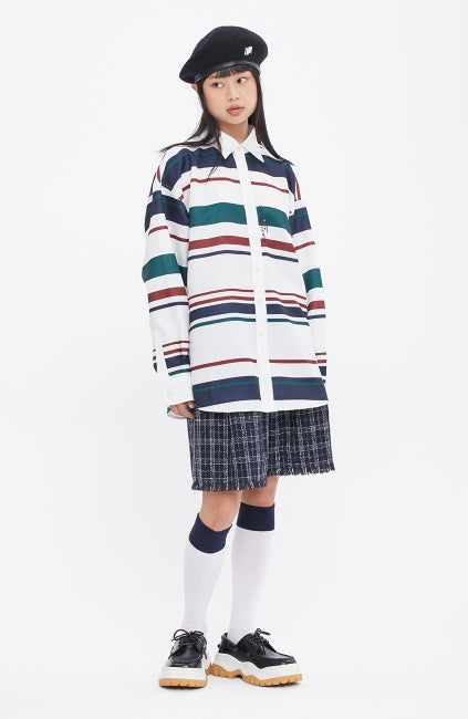 ロマンティッククラウン(ROMANTIC CROWN) MULTI STRIPE SHIRT_WHITE