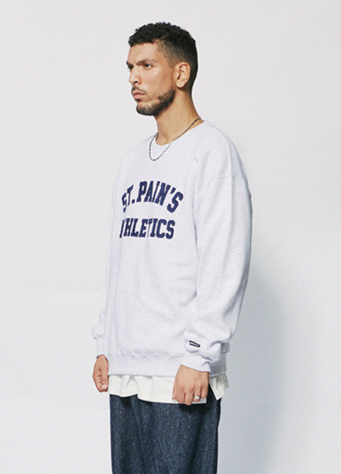 セイントペイン(SAINTPAIN)  SP ATHLETIC LOGO CREWNECK-ASH MELANGE