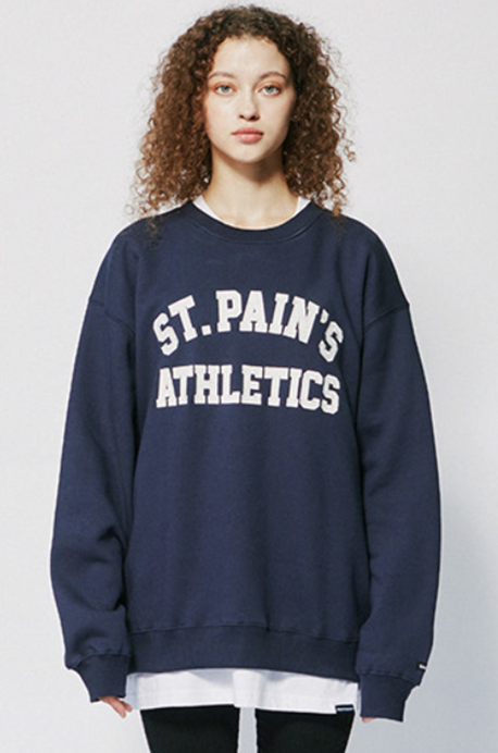 セイントペイン(SAINTPAIN)  SP ATHLETIC LOGO CREWNECK-NAVY