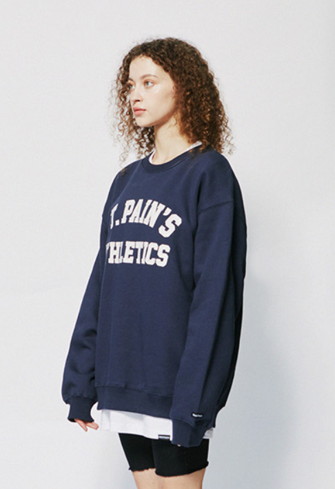 セイントペイン(SAINTPAIN)  SP ATHLETIC LOGO CREWNECK-NAVY