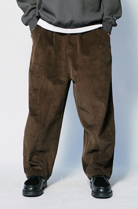 セイントペイン(SAINTPAIN)  SP TWO TUCK WIDE CORDUROY PANTS-BROWN