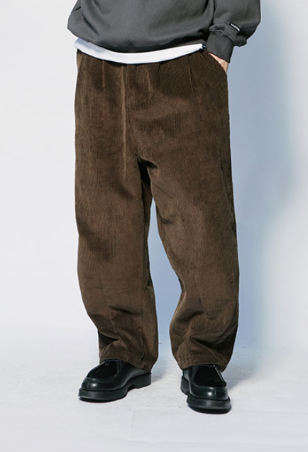 セイントペイン(SAINTPAIN)  SP TWO TUCK WIDE CORDUROY PANTS-BROWN