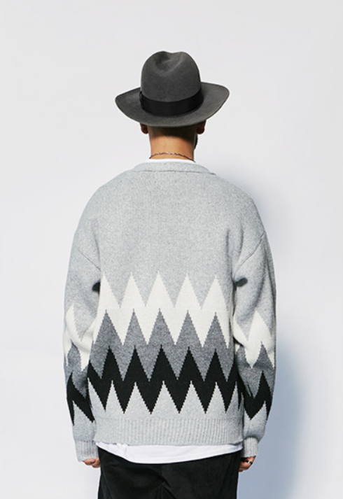 セイントペイン(SAINTPAIN) SP FINE WOOL ZIGZAG CARDIGAN-GRAY