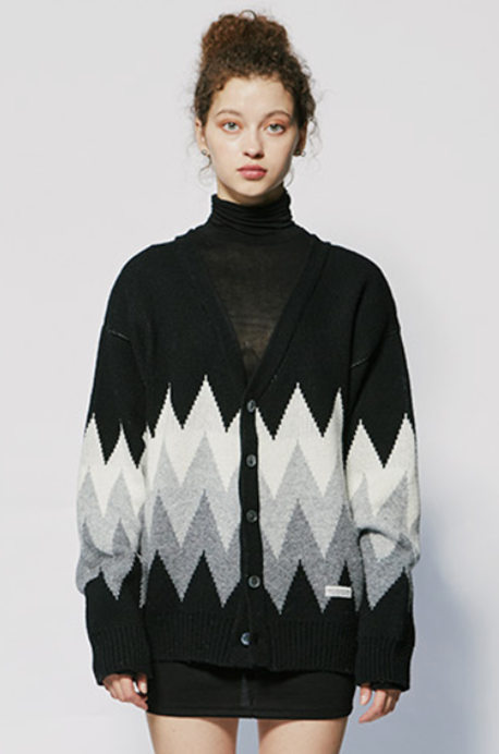 セイントペイン(SAINTPAIN) SP FINE WOOL ZIGZAG CARDIGAN-BLACK