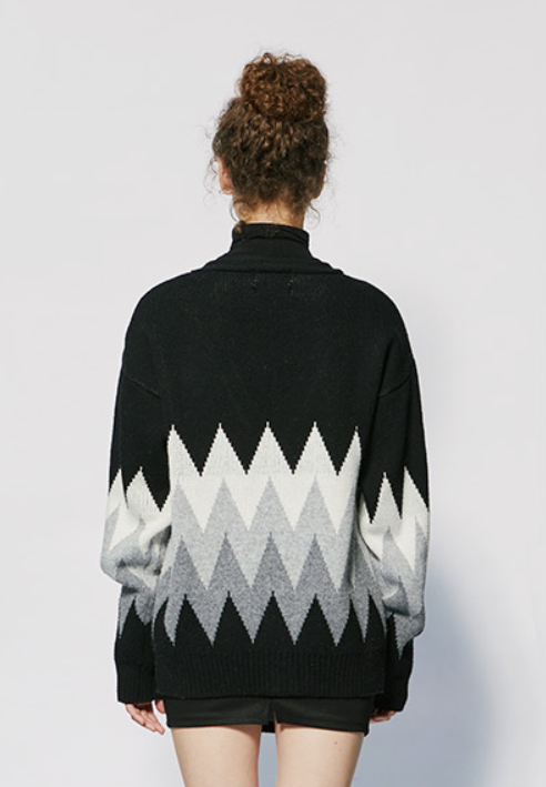 セイントペイン(SAINTPAIN) SP FINE WOOL ZIGZAG CARDIGAN-BLACK