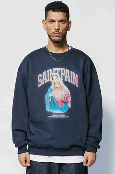 セイントペイン(SAINTPAIN) SP HEART OF MARY CREWNECK-NAVY