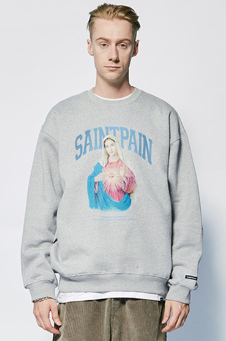 セイントペイン(SAINTPAIN) SP HEART OF MARY CREWNECK-MELANGE GRAY