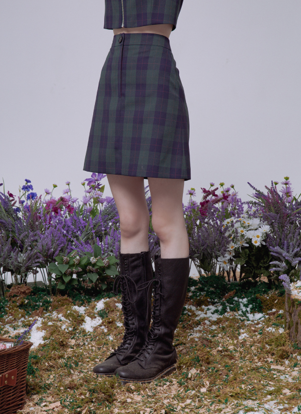 デイライフ(Daylife)  DAYLIFE CHECK MINI SKIRT (GREEN)