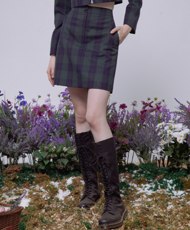 デイライフ(Daylife)  DAYLIFE CHECK MINI SKIRT (GREEN)