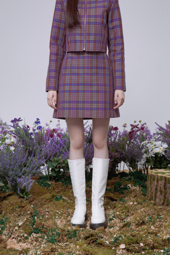 デイライフ(Daylife)  DAYLIFE CHECK MINI SKIRT (PURPLE)