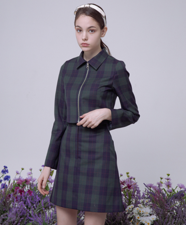 デイライフ(Daylife)  DAYLIFE CHECK CROP JACKET (GREEN)