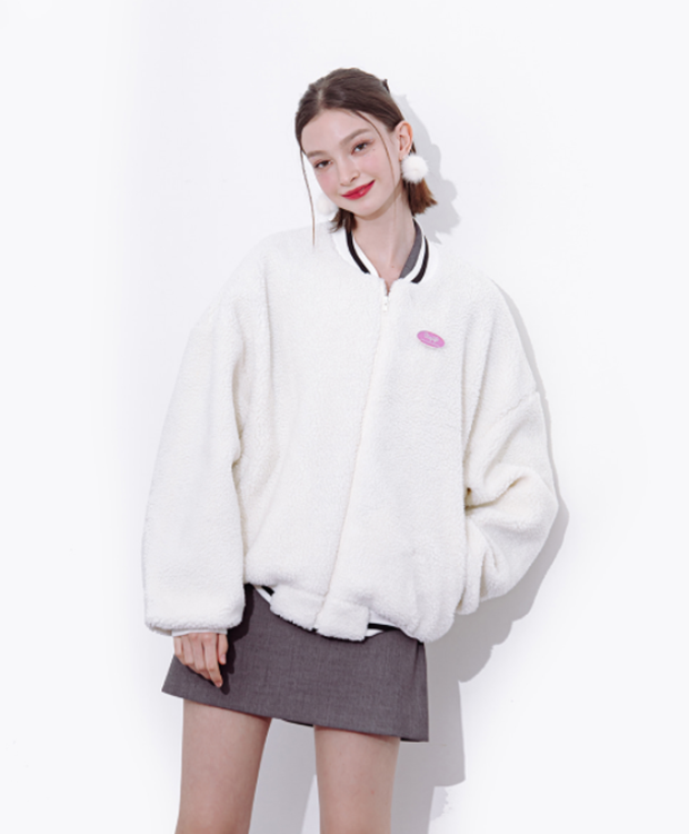 デイライフ(Daylife)  DAYLIFE BOA FLEECE STADIUM JACKET (IVORY)