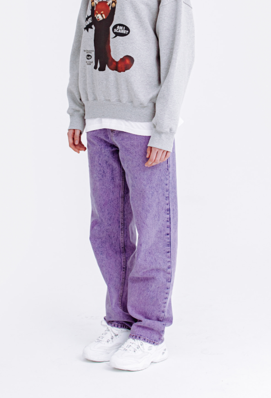 デイライフ(Daylife)  DAYLIFE WASHED DENIM SEMI-WIDE PANTS (PURPLE)