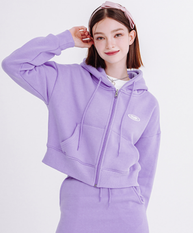 デイライフ(Daylife)  DAYLIFE CROP REVERSIBLE HOOD ZIP-UP (PURPLE)