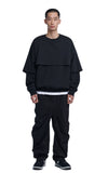 NOMANUAL(ノーマニュアル) CROPPED LAYERED SWEATSHIRT - BLACK