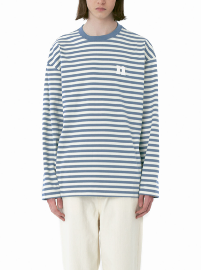 ネイキドニス(NEIKIDNIS) FELTED LOGO STRIPE L/S TEE / BLUE