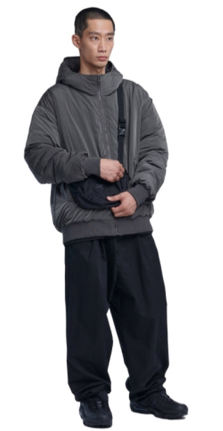 NOMANUAL(ノーマニュアル) NYLON PADDED HOODED ZIP UP JACKET - CHARCOAL