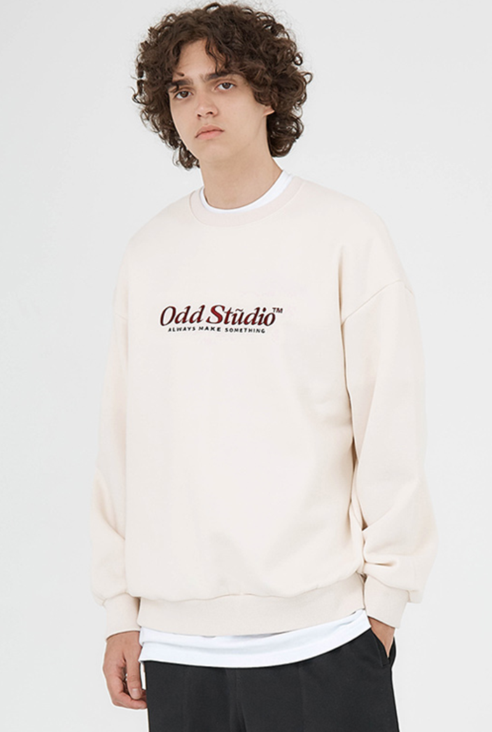 Odd Studio (オッドスタジオ)　STANDARD EMBROIDERED LOGO SWEATSHIRT-CREAM