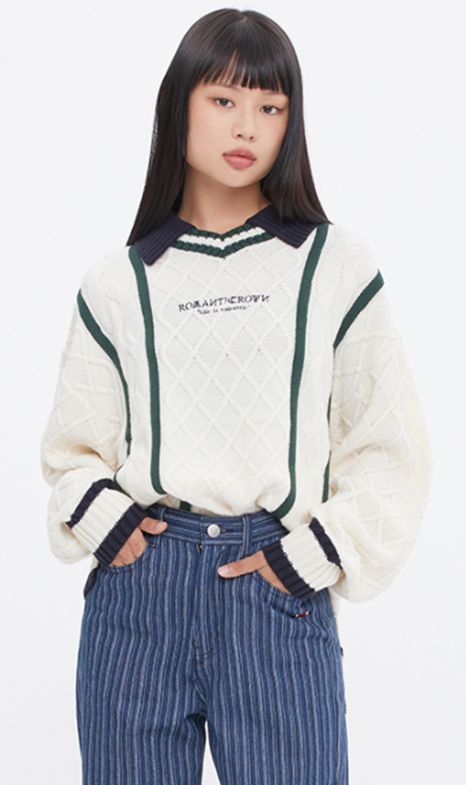 ロマンティッククラウン(ROMANTIC CROWN) COLLAR WAFFLE KNIT_OATMEAL