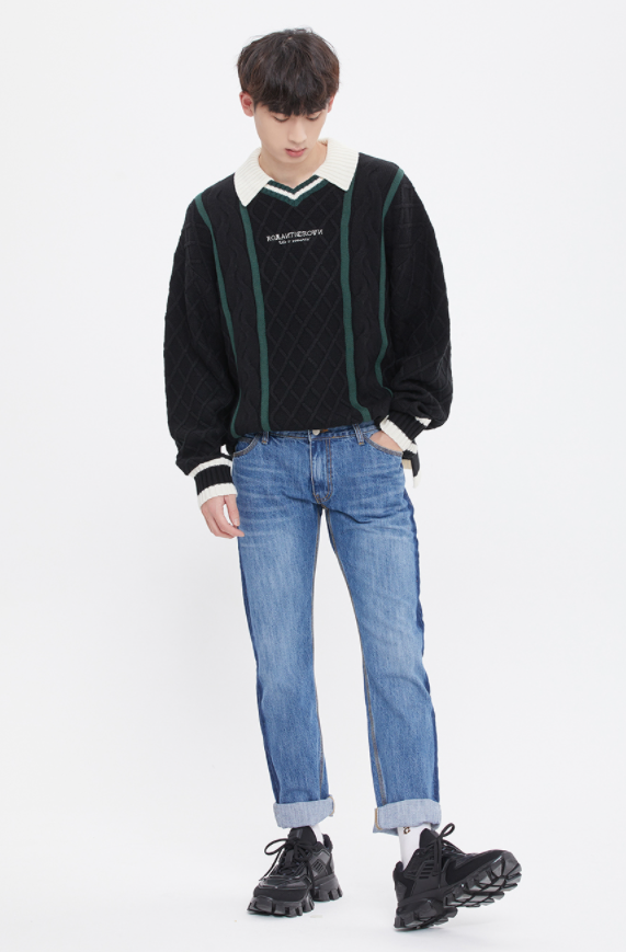 ロマンティッククラウン(ROMANTIC CROWN)  COLLAR WAFFLE KNIT_BLACK