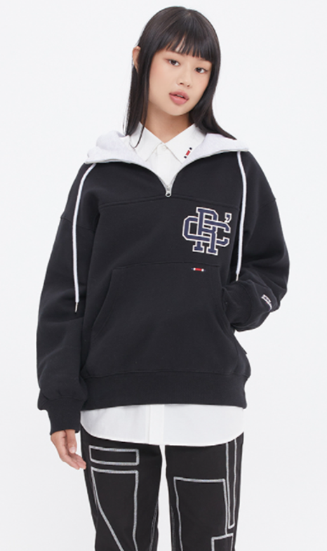 ロマンティッククラウン(ROMANTIC CROWN) RC CLUB HALF ZIP UP HOOD_BLACK